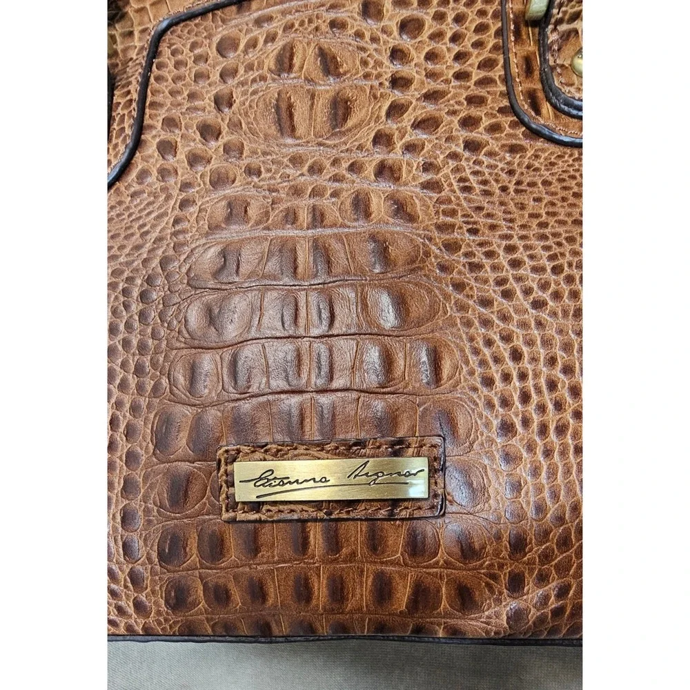 Etienne Aigner Brown Crocodile Embossed Leather Satchel Handbag 72071